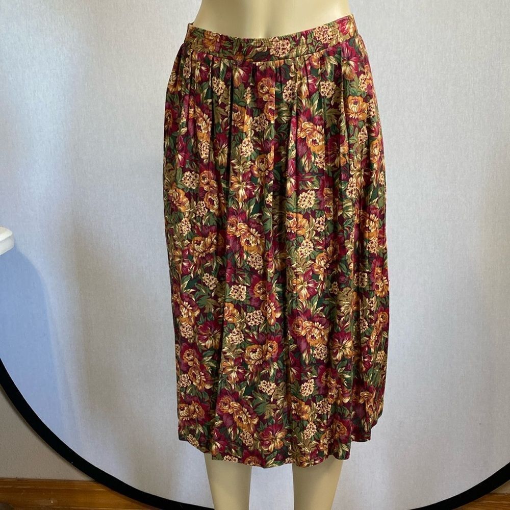 Women’ Alfred Dunner Size 18 Floral Midi Skirt. Burgundy Yellow Gold. Great Cond